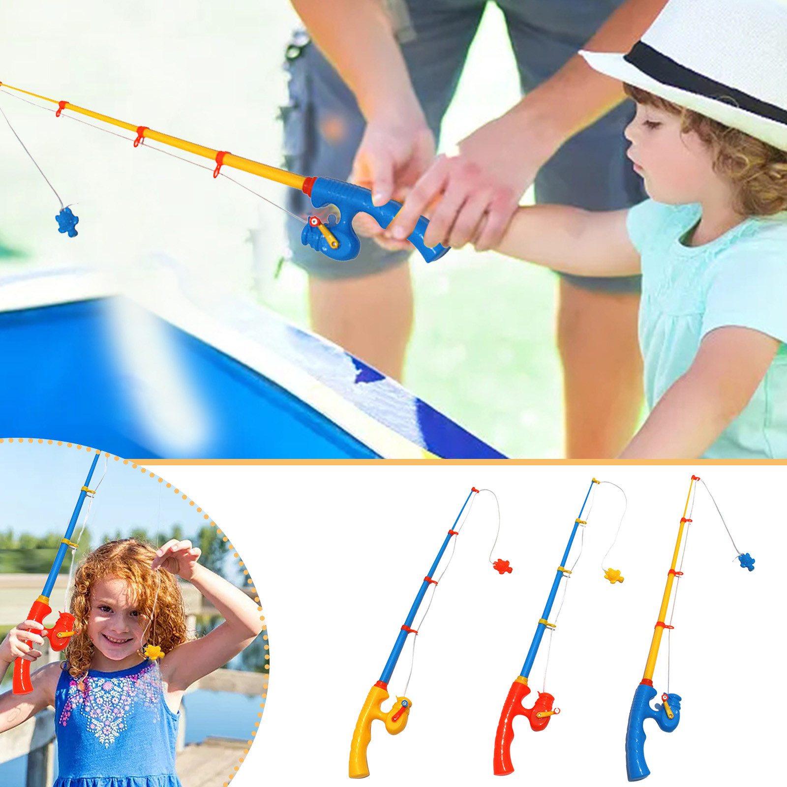 6 Pack Durable Kids Fishing Rod Set Educational Outdoor Water Game Toy for Ages 3+